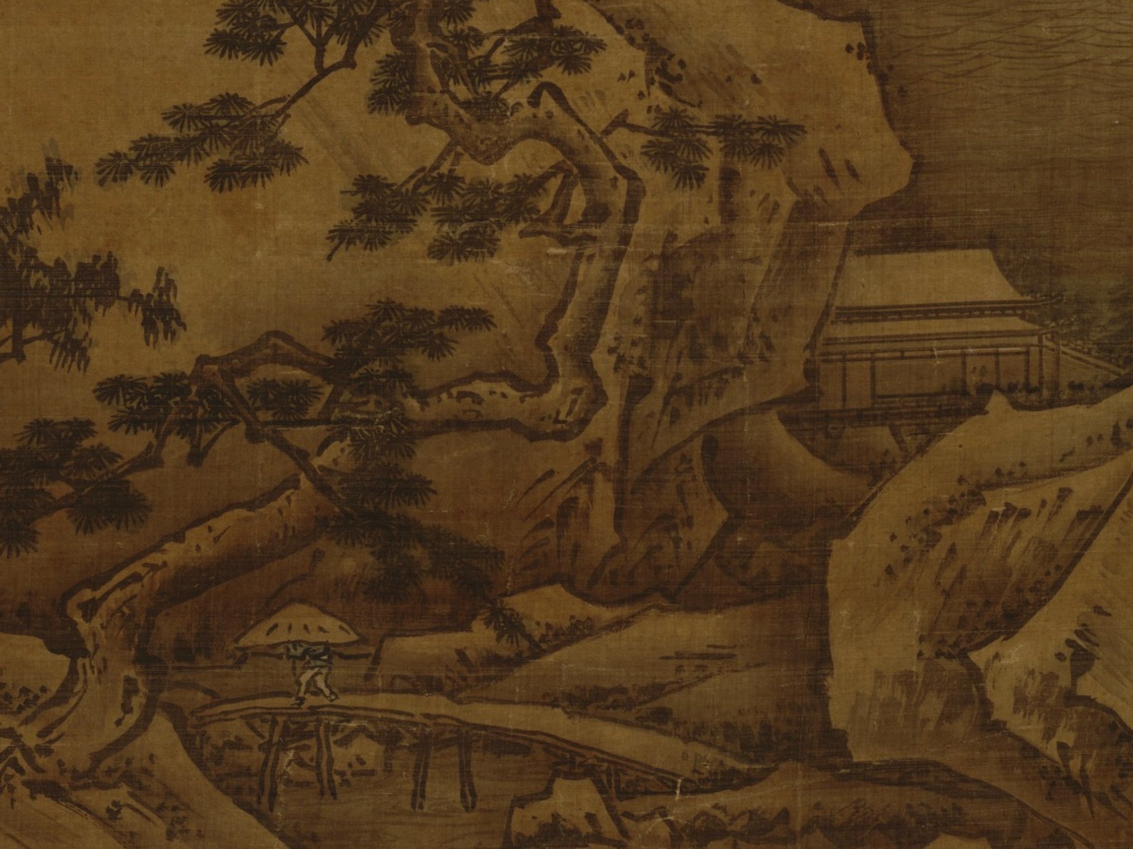 雪舟/等楊/四季山水図/夏景図/工芸/桐共箱付/布袋屋掛軸HJ-