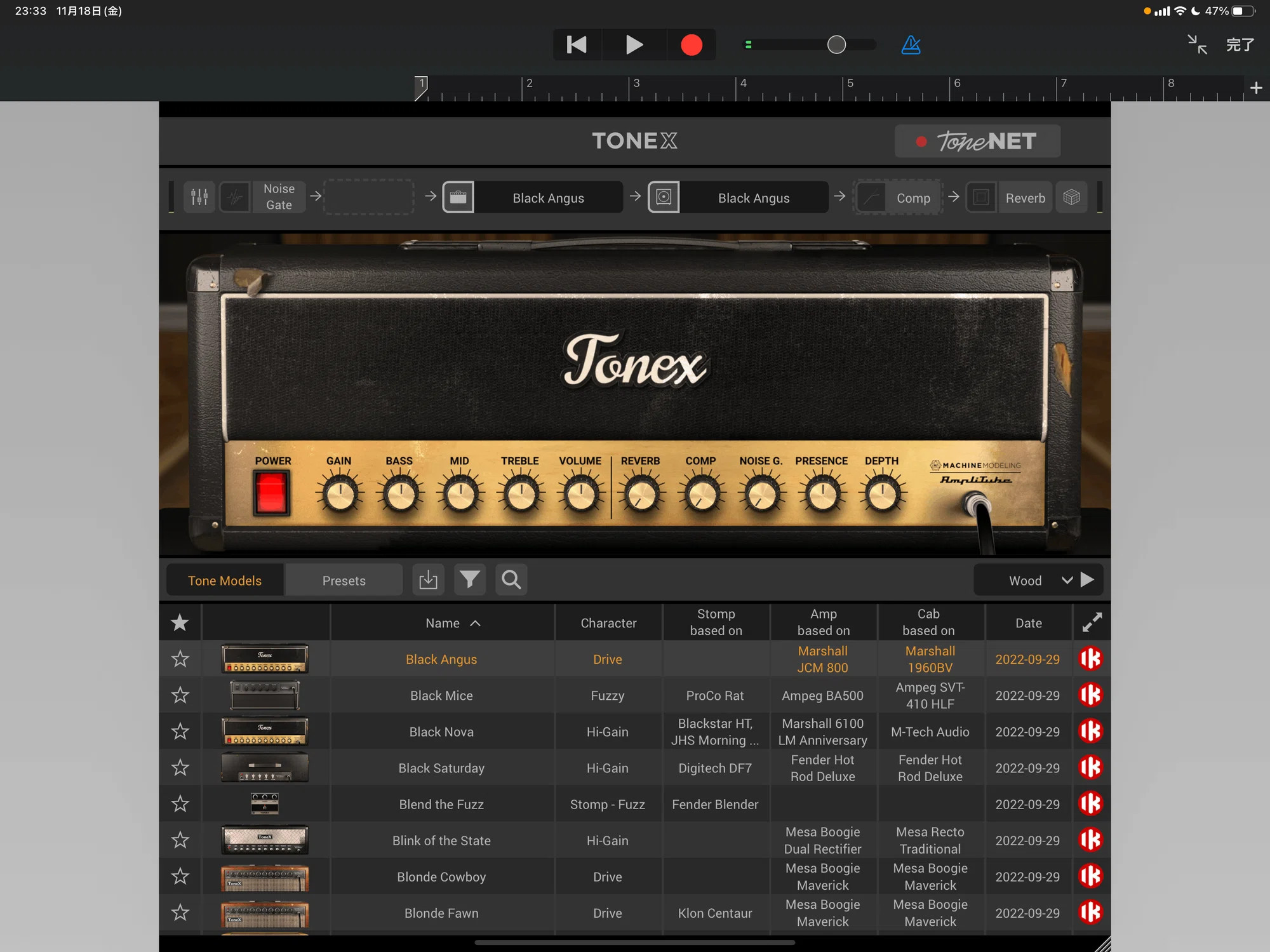 iPhone / iPad版AmpliTube TONEXとGaragebandでギターを録音をする iPhone / iPad版AmpliTube TONEXとGaragebandでギターを録音をする