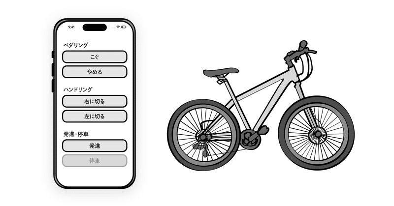 タスク指向UIの自転車運転アプリと、自転車の絵