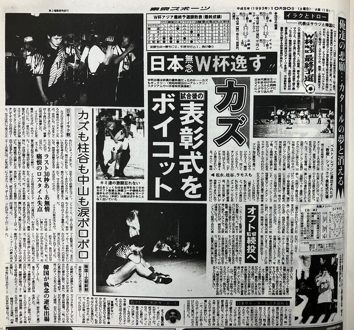 W杯で戦える喜びとは…1993年「ドーハの悲劇」を東スポで振り返る｜東