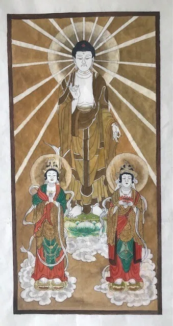 耀く「阿弥陀三尊像」にチャレンジ 【仏画曼荼羅アート教室】|達磨の眼【本伝統文化を世界へ】