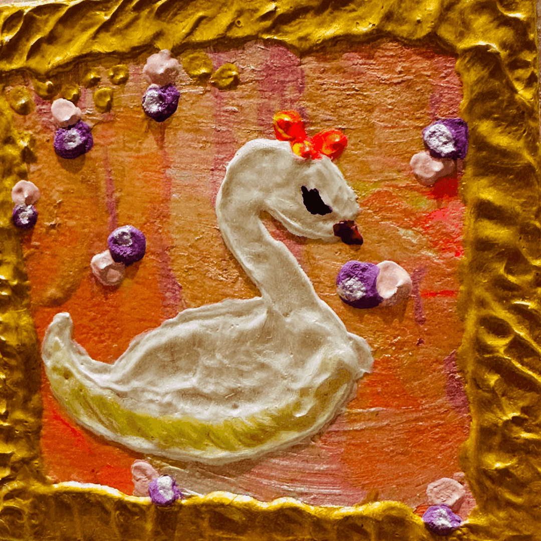 アクリル絵の具を重ね、立体感のある仕上がりが特徴的な作品を制作され