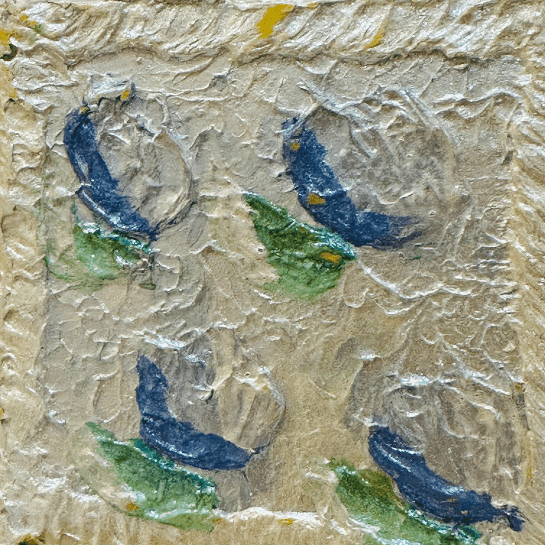 アクリル絵の具を重ね、立体感のある仕上がりが特徴的な作品を制作され