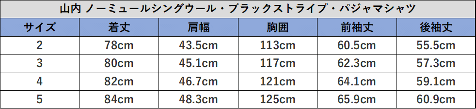 山内　サイズチャート