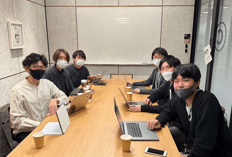 画面右下から昇順に、Pococha事業部 北澤さん、志水さん、栗山さん画面左下から昇順に、UZUMAKI 今さん、橋本さん、山田さん