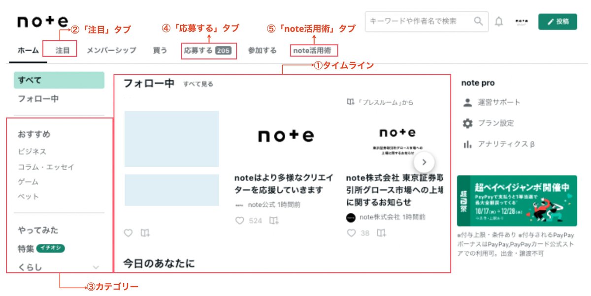 noteのホーム画面