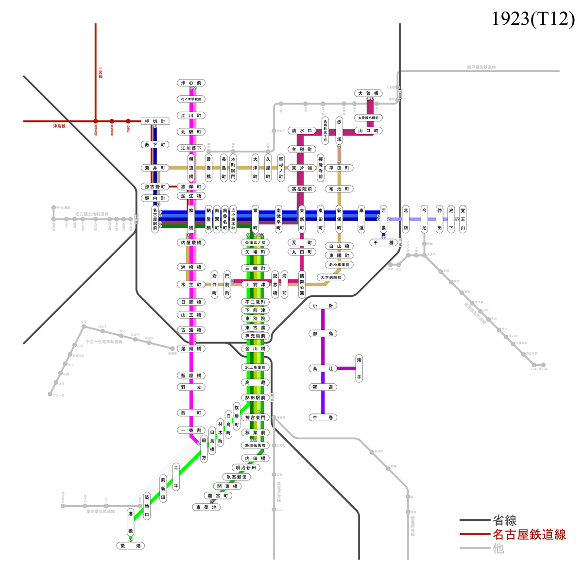 名古屋市営100周年記念 名古屋市電系統図の52年（1）：市内