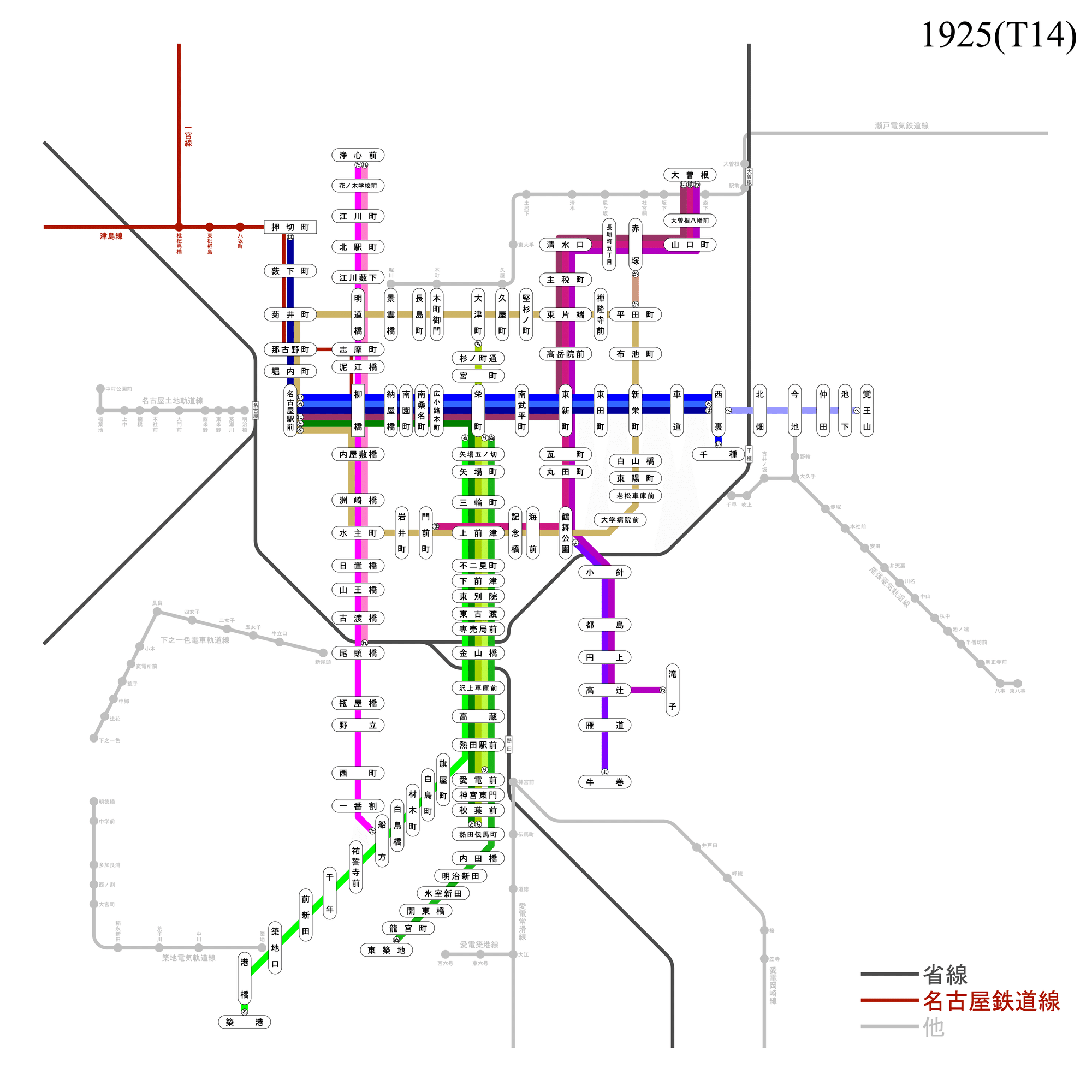 名古屋市営100周年記念 名古屋市電系統図の52年（1）：市内軌道全線