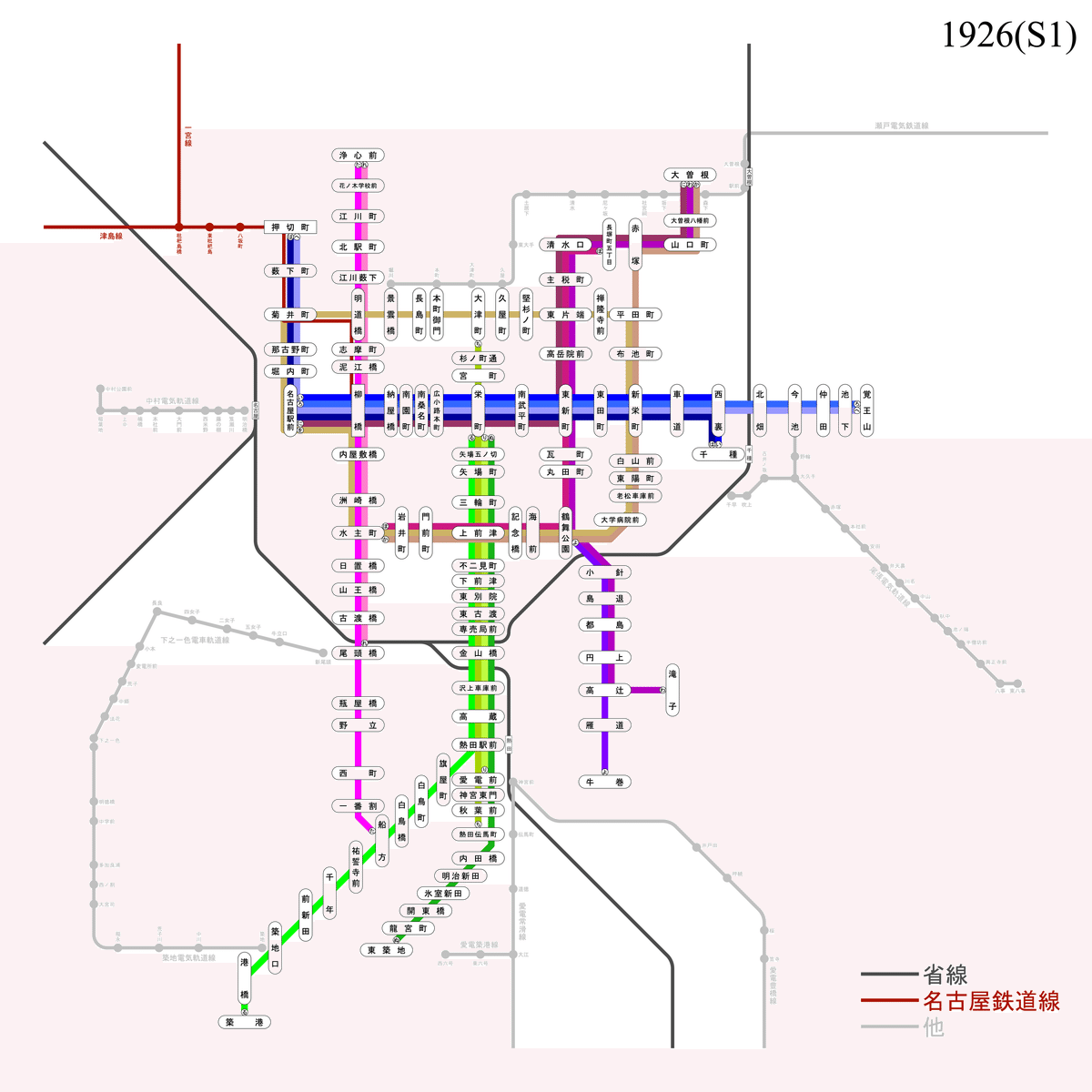 名古屋市営100周年記念 名古屋市電系統図の52年(1):市内 名古屋市営100周年記念 名古屋市電系統図の52年(1):市内