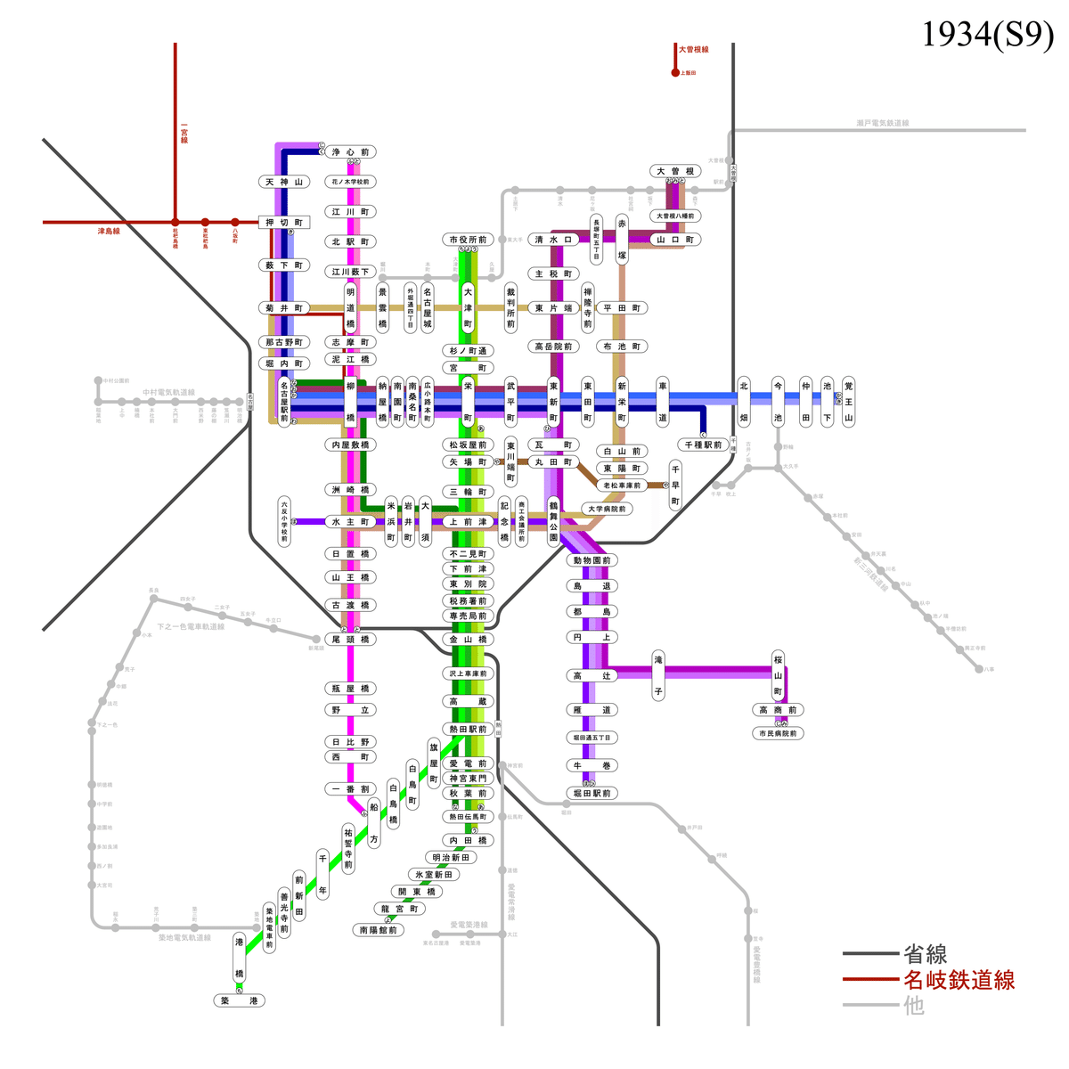 名古屋市営100周年記念 名古屋市電系統図の52年（1）：市内