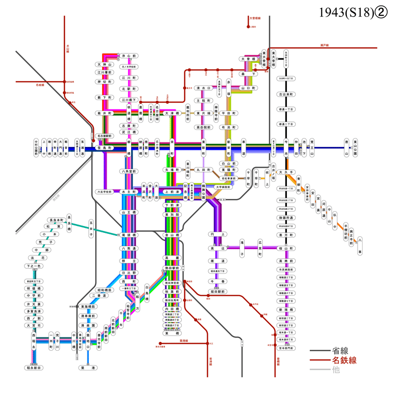 名古屋市営100周年記念 名古屋市電系統図の５２年（２）：運行系統の基本が定まるまで（1937〜1952）｜mogref