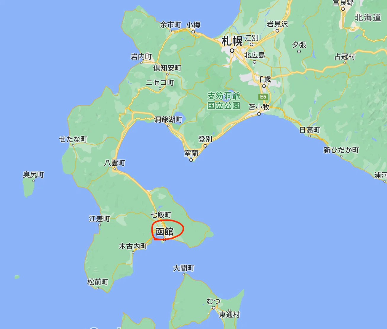 函館 と 札幌 の 距離