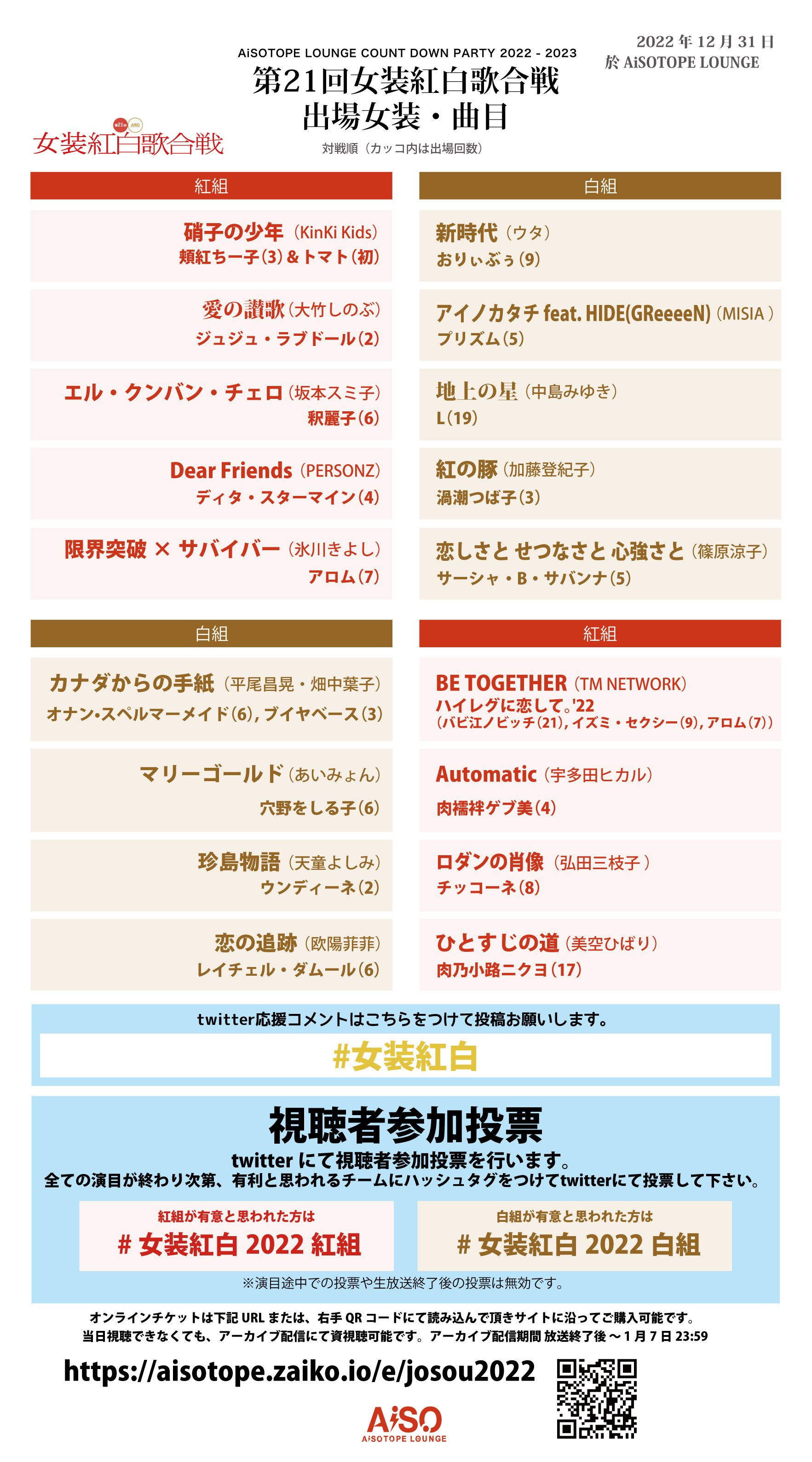 第21回 女装紅白歌合戦】 豪華絢爛!!今年の顔ぶれ決定