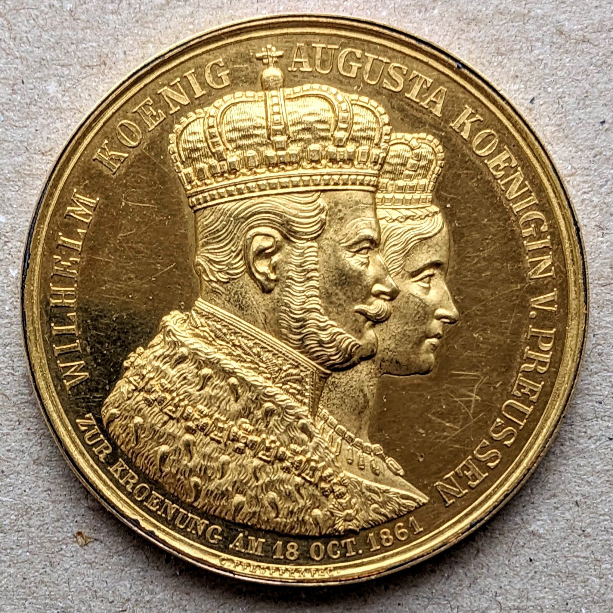 1861年 プロイセン ヴィルヘルム1世 戴冠記念 12D 金メダル (Prussia