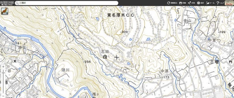 山と歴史の連なる道　三増峠の戦い　国土地理院地図