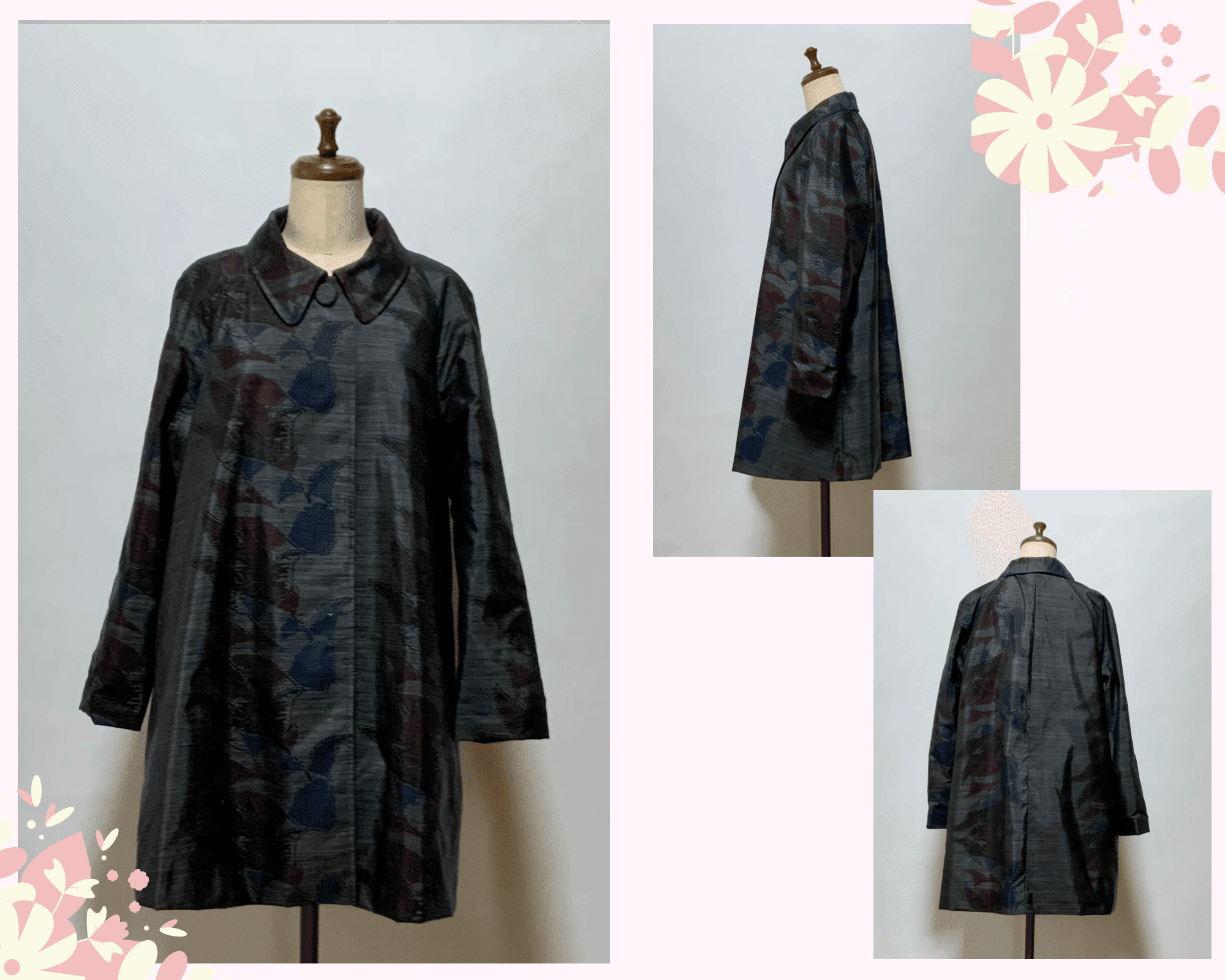 大島紬の着物生地でラグランスリーブのコート作りたくさん着物生地