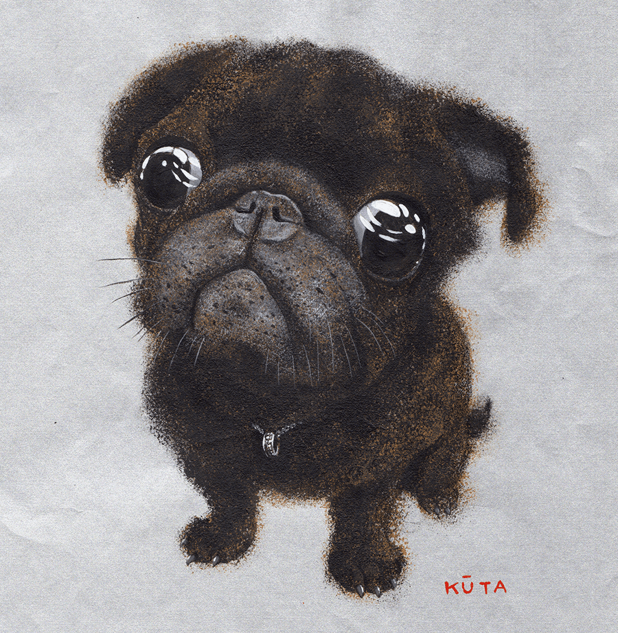 パグの絵画（ハンドメイド） ハンドメイド パグの絵画 木製フレーム付き（パグ インテリア