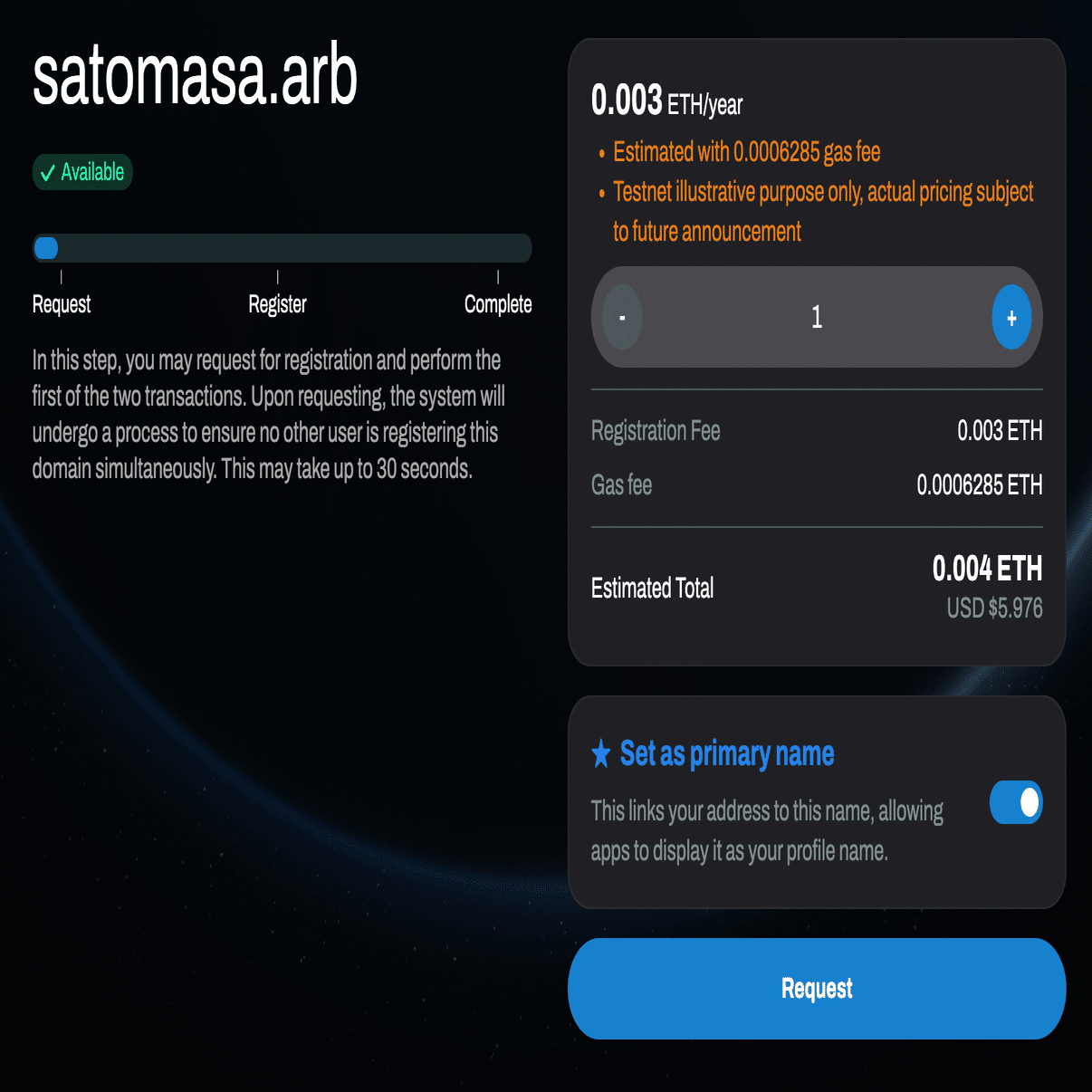 ARB ID」テストネット公開！ 「Arbitrum Goerli ETH 」入手から「.arb」ドメイン登録までの流れを紹介します｜さとまさ(satomasa)