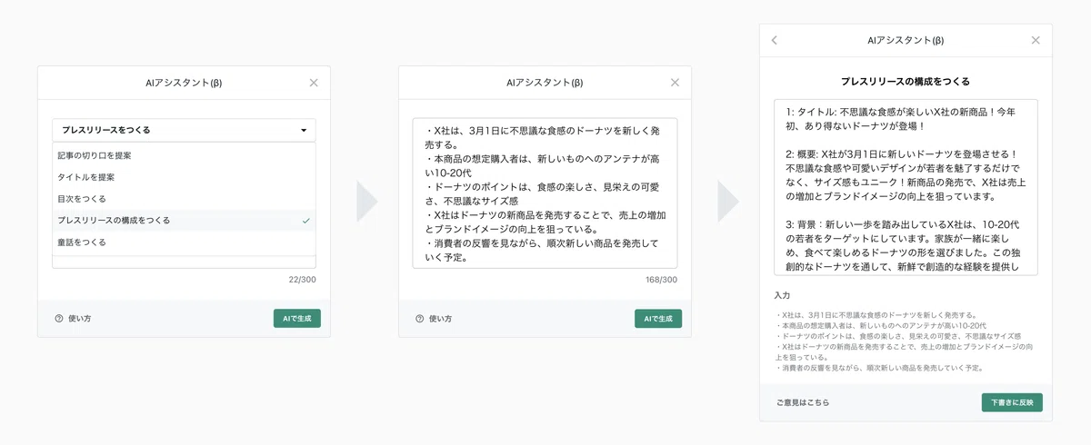 プレスリリース構成提案の手順画像