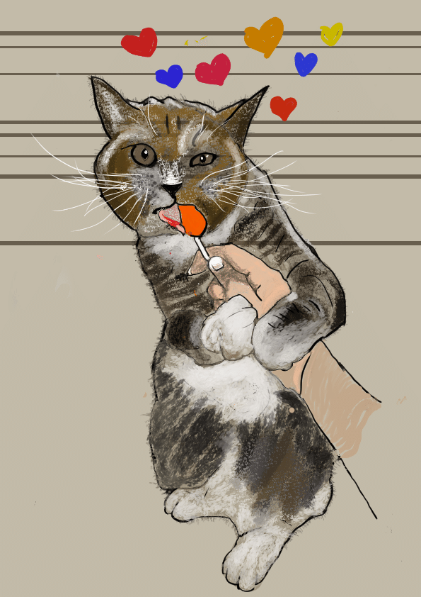 イラスト原画　見上げる表情がとても可愛らしい「猫の関心事」 黒猫を肩に乗せて｜Alpaka