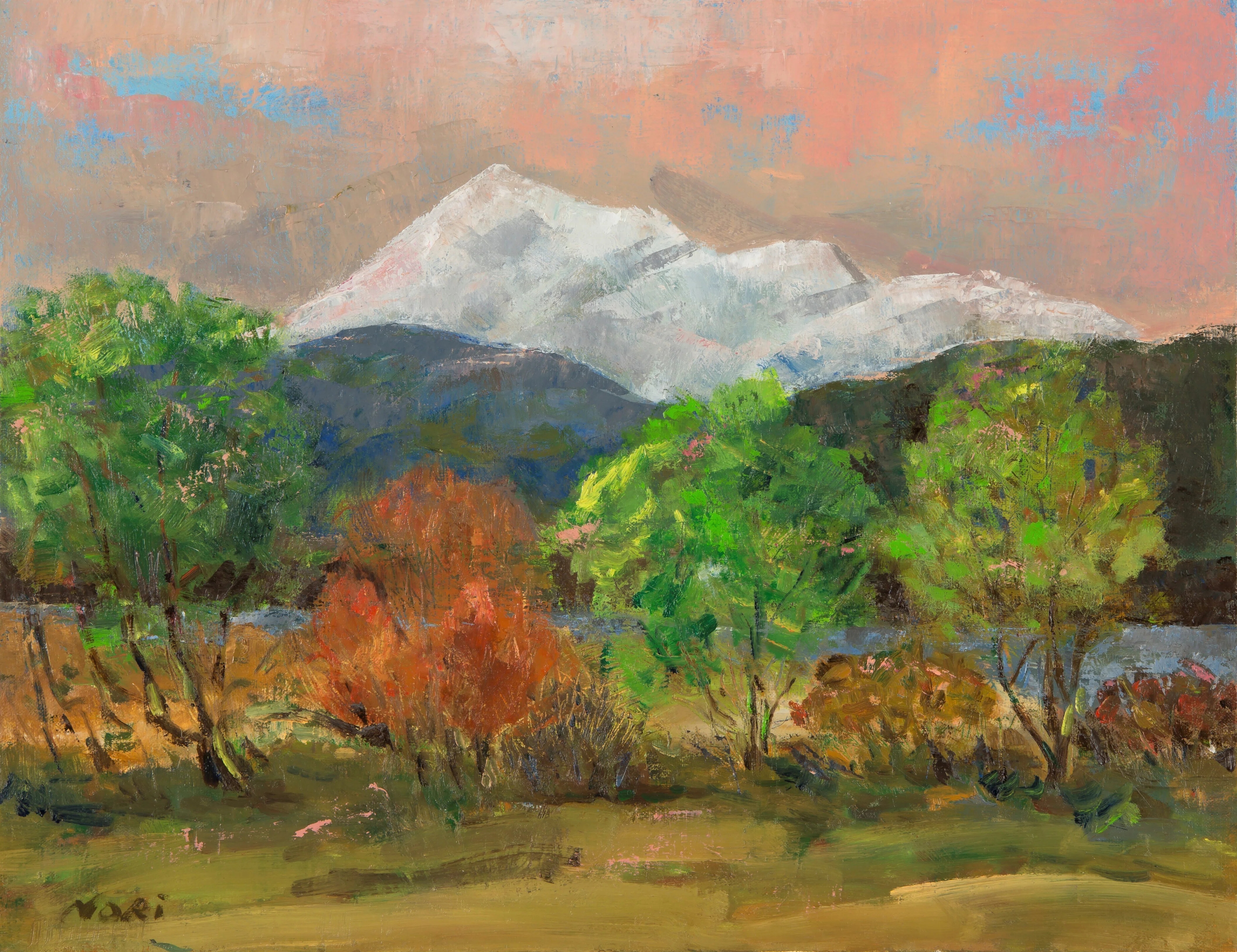 油彩画（長良川畔から見た早春の伊吹山）｜続・画楽舎便り