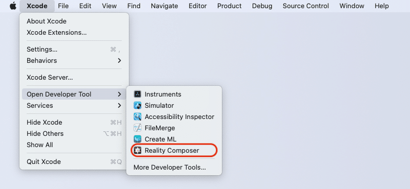 XCode起動時のReality Composerの選択方法