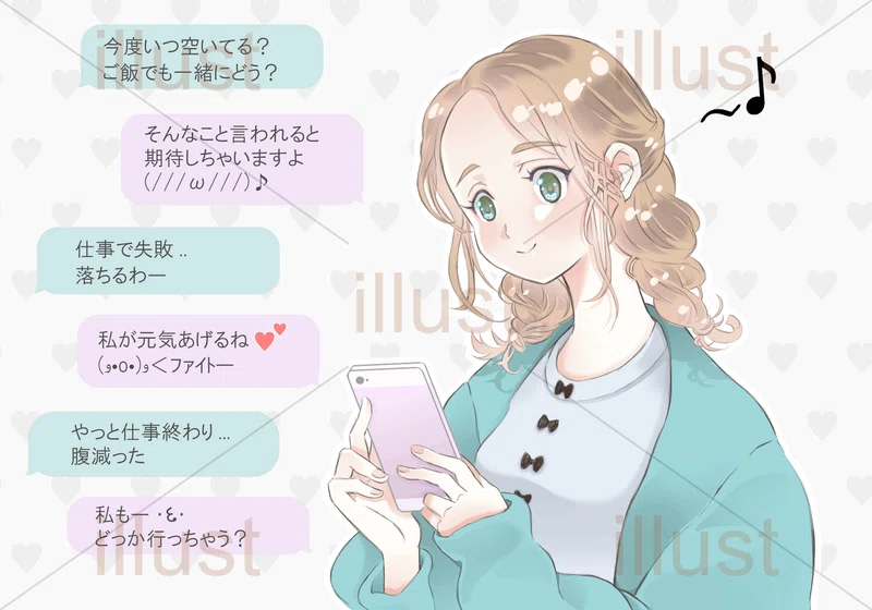 00107-男性が思う男慣れしてる女性・男性が喜ぶLINEを送れる男を立てるのが得意な女子のイラスト｜イラストの嗜み