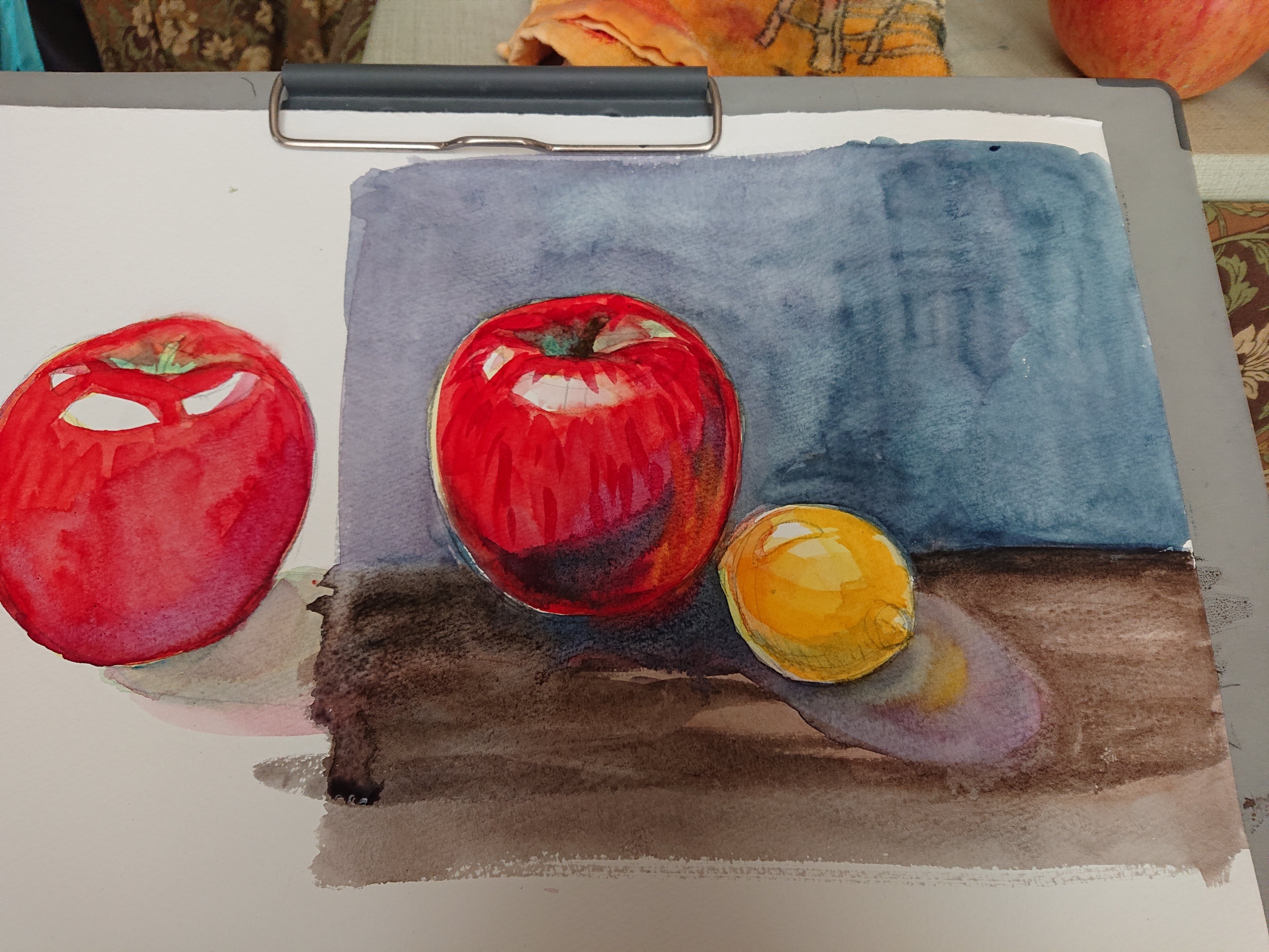 りんごとレモン、透明水彩で描いてみた｜icyon