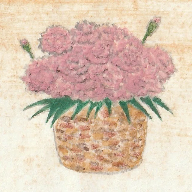 褒め合う』カーネーションの日本画原画｜森野なか