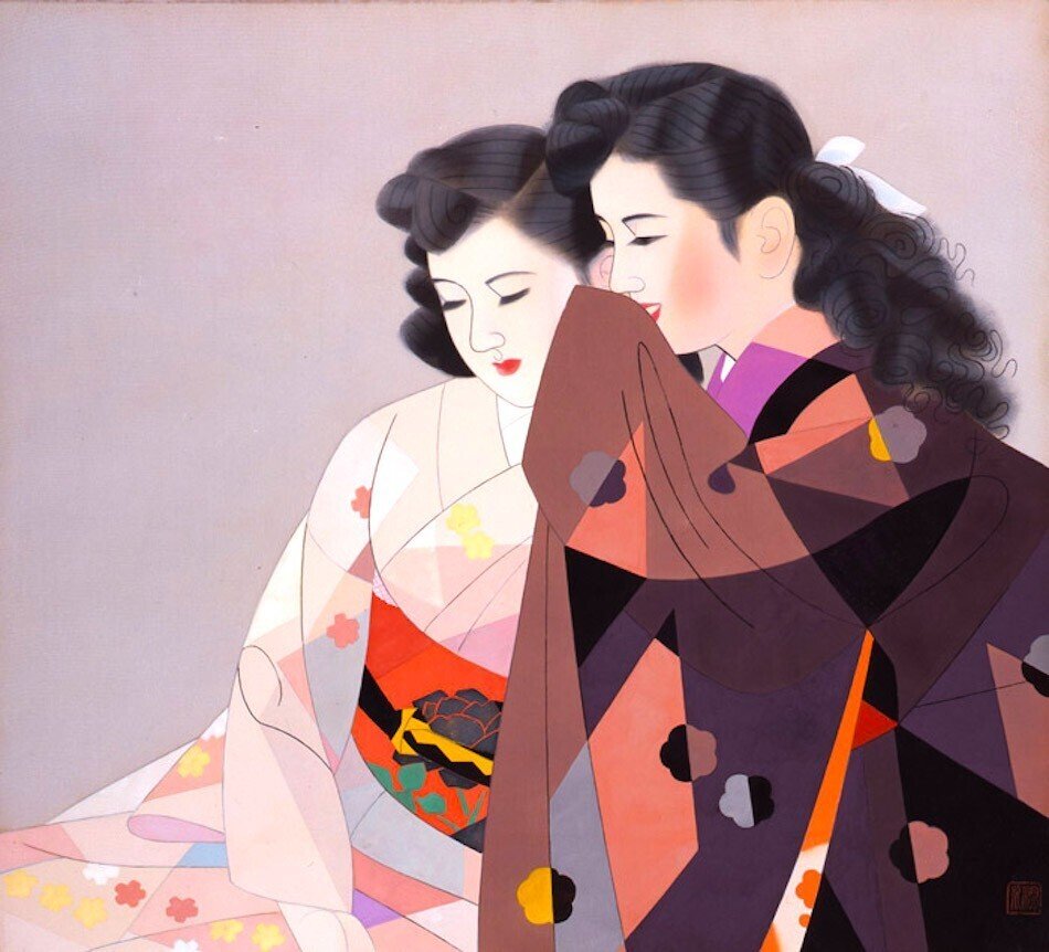 伊東深水 『 春宵 』 美人画 名品 複製 色紙 希少 茶道具 美品です。