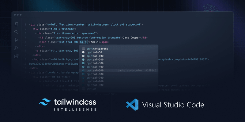 Tailwind CSS IntelliSenseのサンプル画像