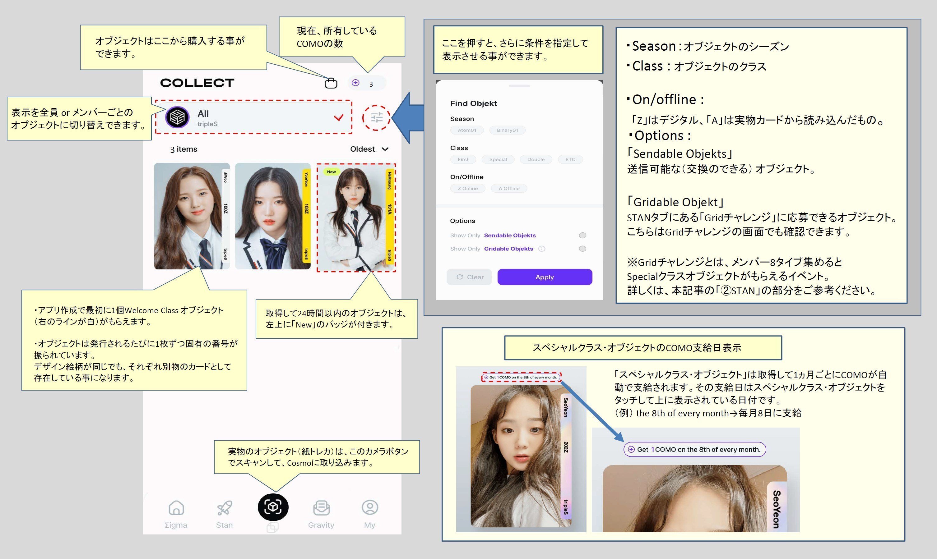 tripleS objekt QR使用済 バラ売り可 tripleSのアプリ「Cosmo」とデジタルトレカ「Objekt」の使い方