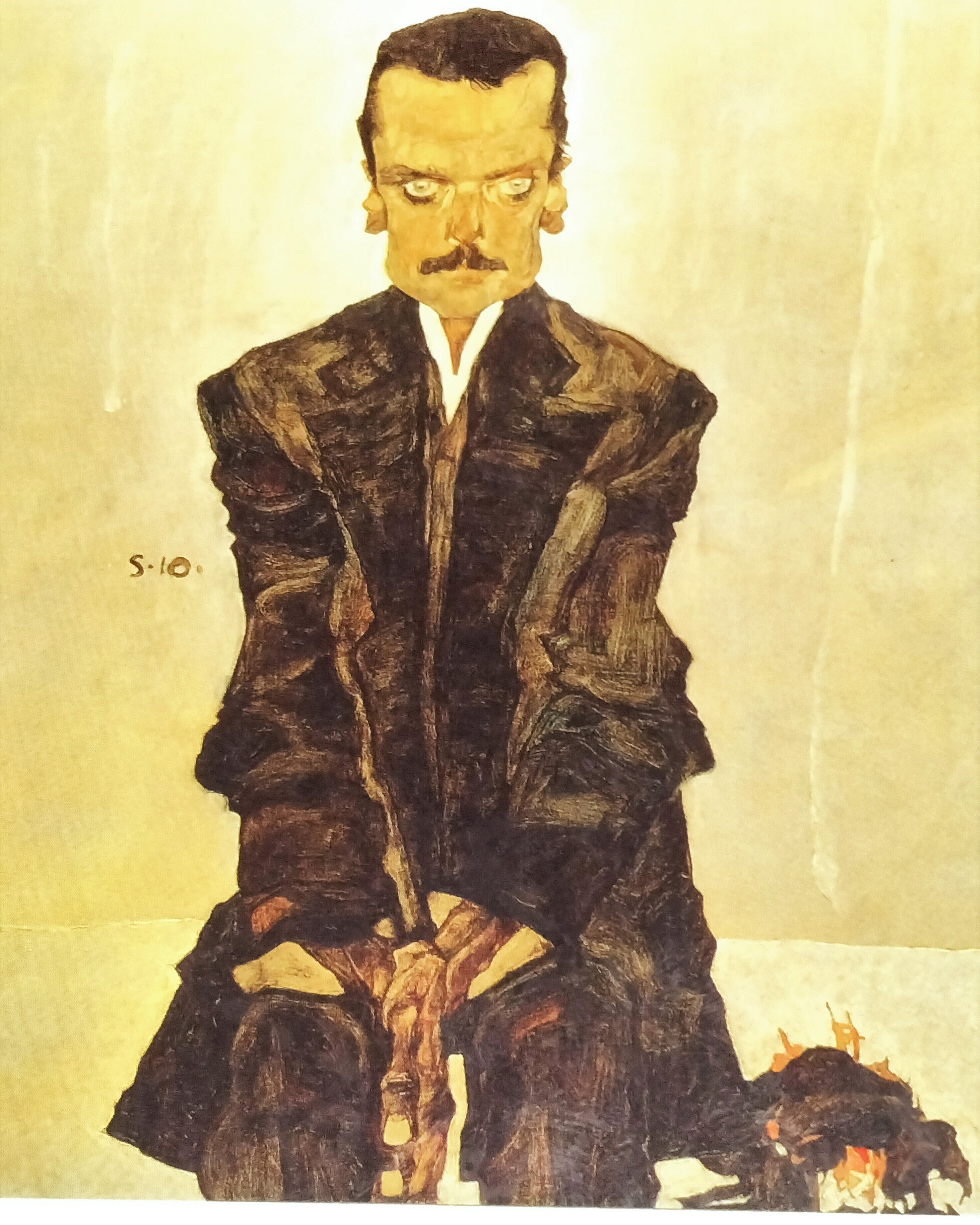 エゴン・シーレ、【首を傾げた自画像】、希少な画集画、状態良好 学芸美術 画家の心 第59回「エゴン・シーレ 首を傾げた自画像