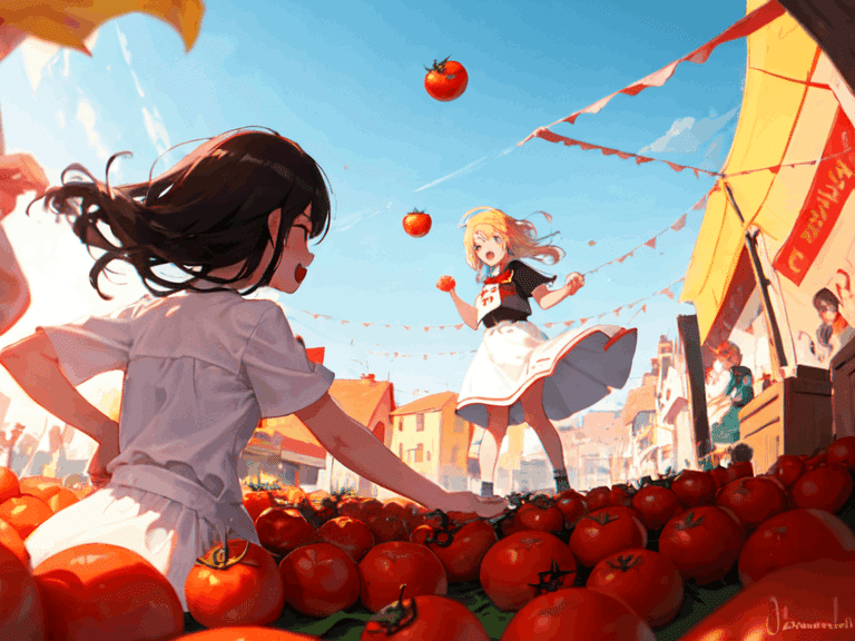 ★トマト祭★ AIさんにトマト祭りを描いてもらったら躍動感にあふれてて
