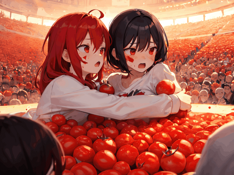 AIさんにトマト祭りを描いてもらったら躍動感にあふれてて