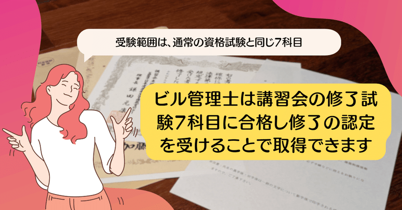 建築物環境衛生管理技術者講習会の修了試験は7科目であることを示す画像