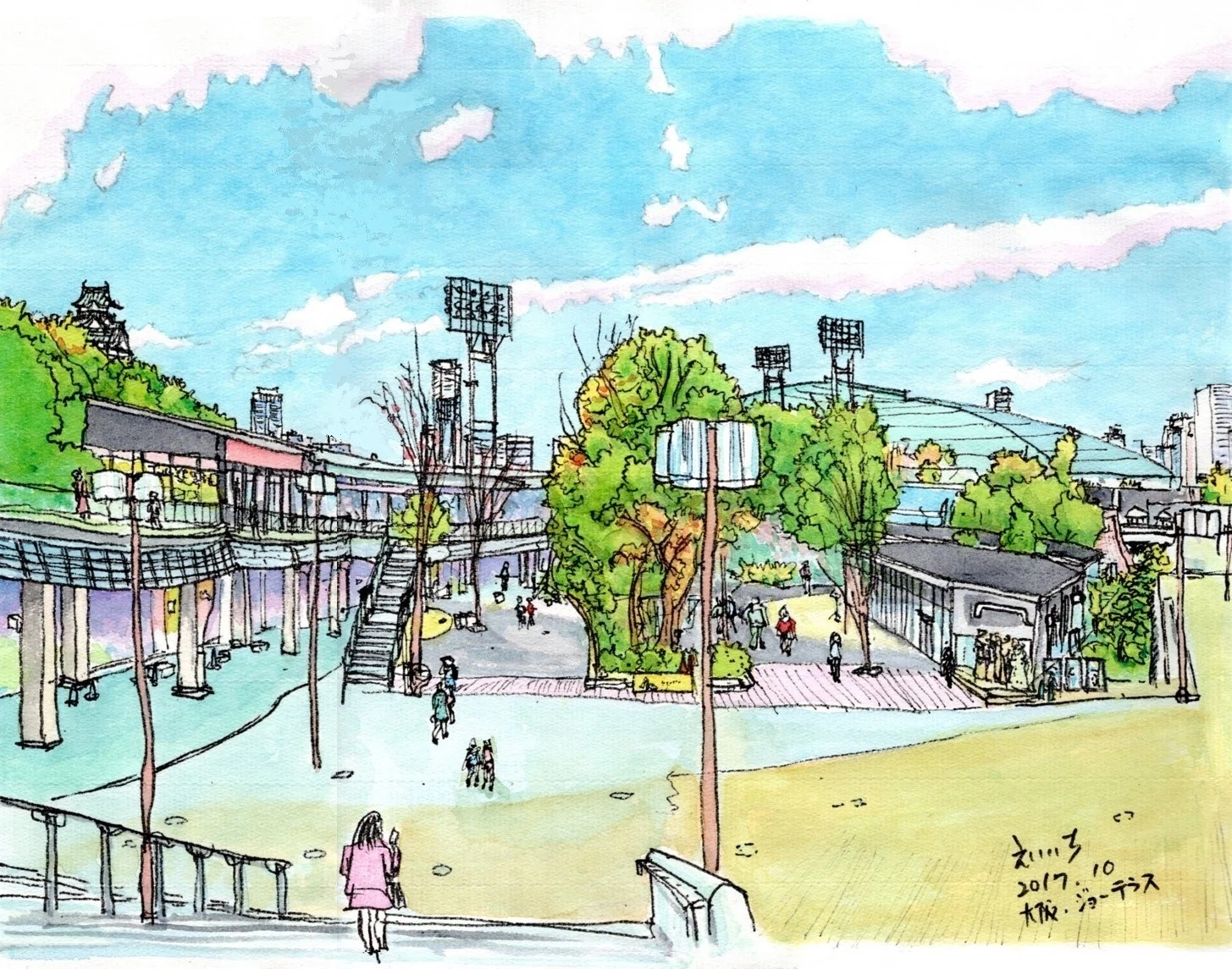 私のスケッチポイント／作品紹介あれこれ＞大阪城公園の梅林、大阪城