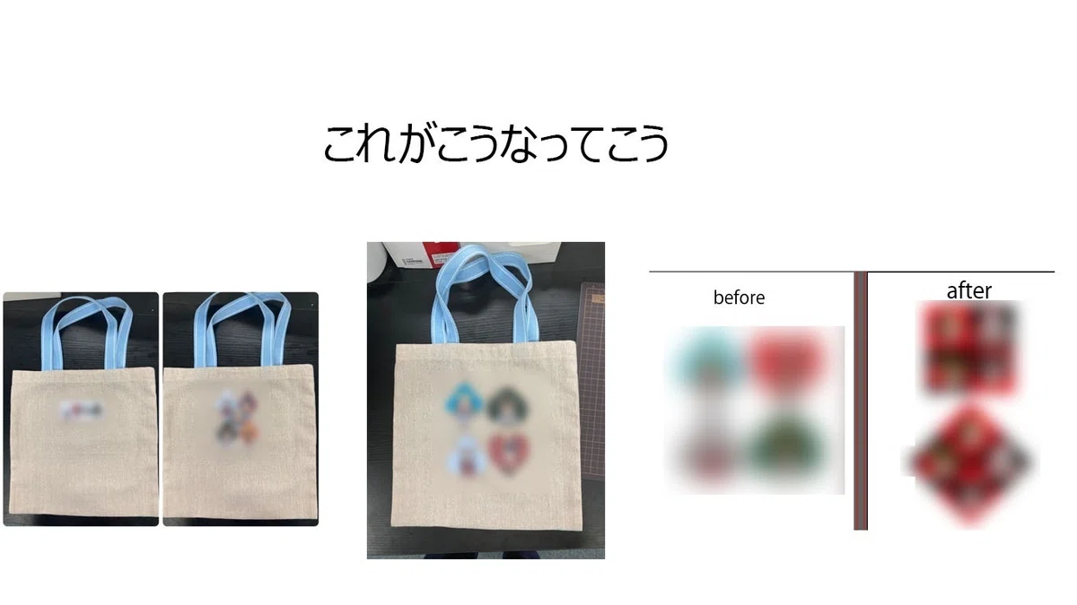 すべてにボカシが入った図案が３つ並んでいる写真