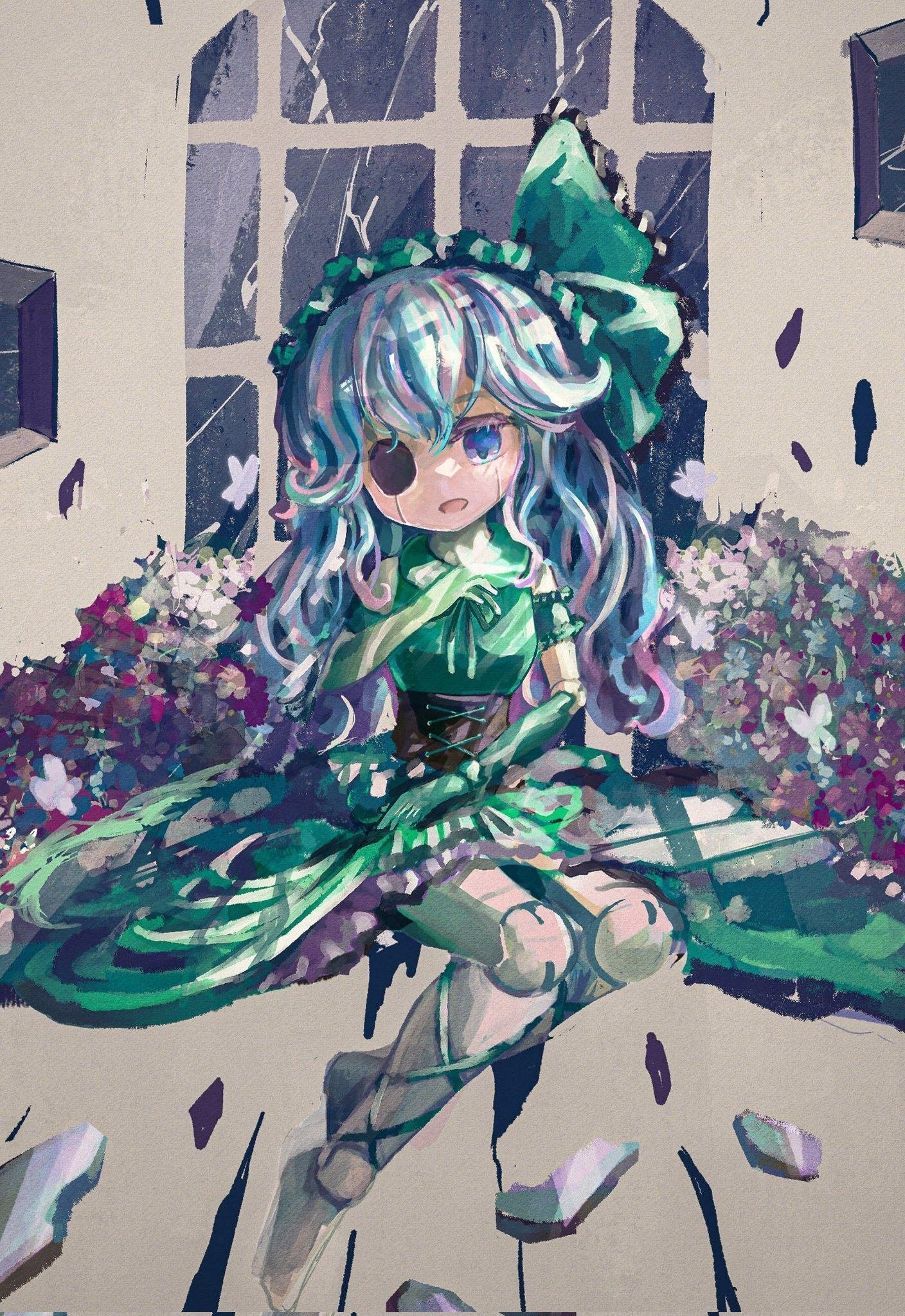 創作　オリジナル 手描きイラスト 【人形様】 立ち絵風に🌙🪿 配信で使ってるみと人形ちゃんです💜 自分用にアクスタ