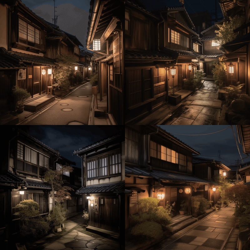 a photo with volumetric lighting of old Houses in Kyoto