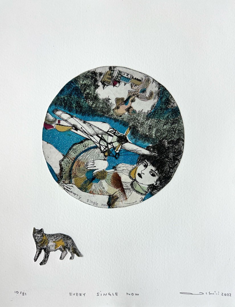 銅版画応用絵画　title「イデアの花姿」 版画旅行18 イシイアツコさんの銅版画作品｜morning