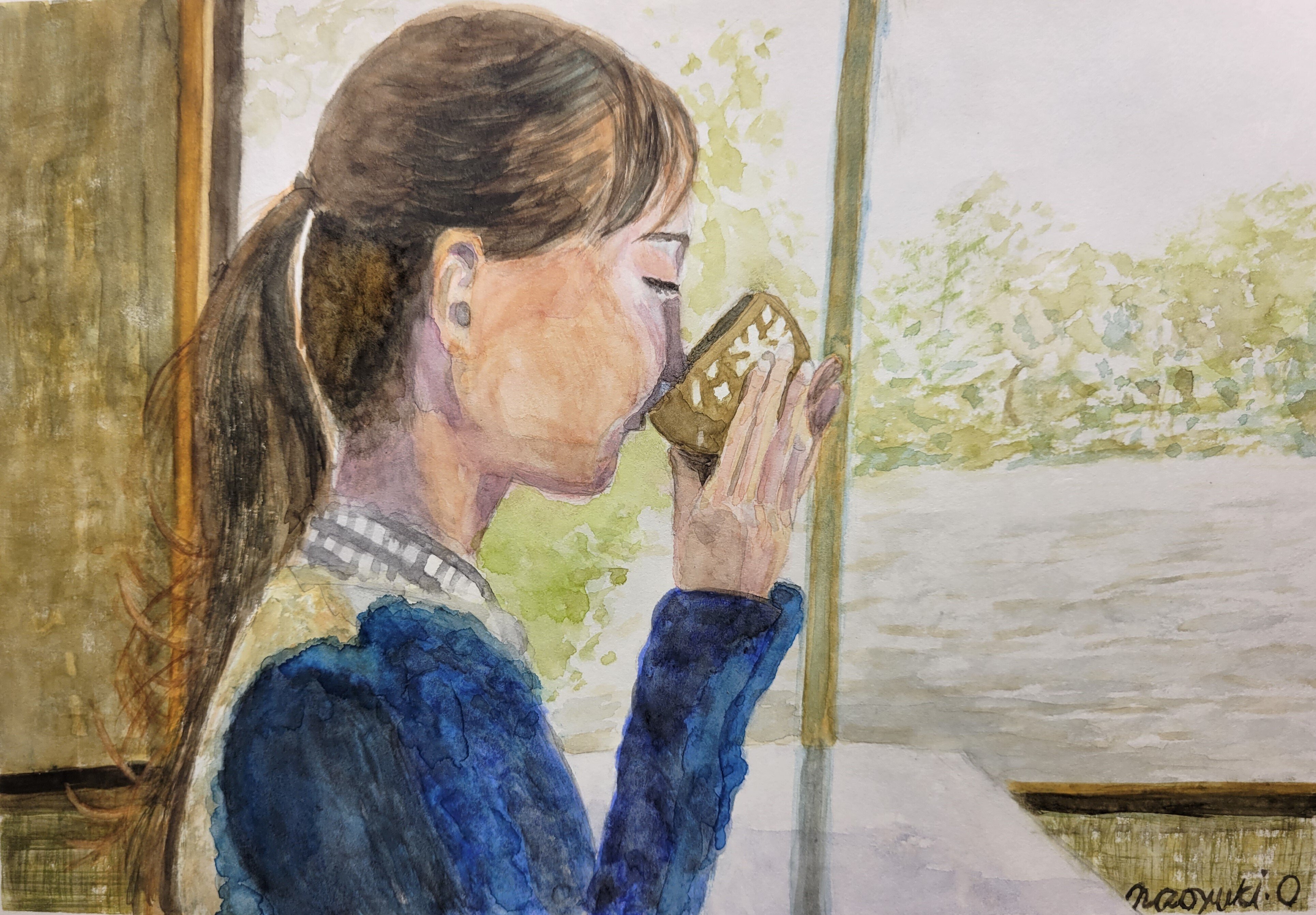 横顔（和み）」（透明水彩A4）｜おおもり なお【大森尚行】