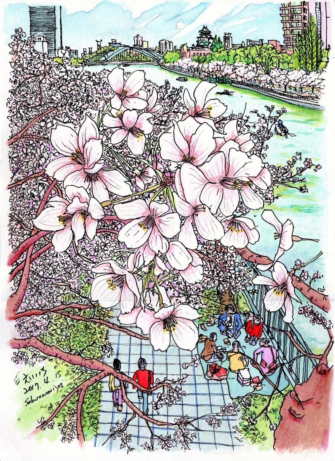 私のスケッチポイント／作品紹介あれこれ＞大阪城公園のラーメン