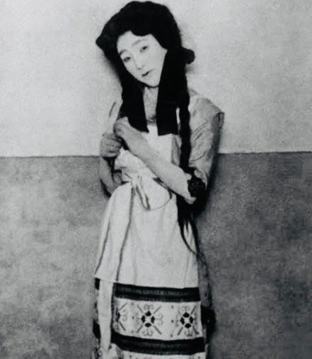 木版画 カチューシャの唄　1914年　竹久夢二　大正時代　松井須磨子　美人 松井須磨子「カチューシャの唄」（1914）が帝国劇場から日本で