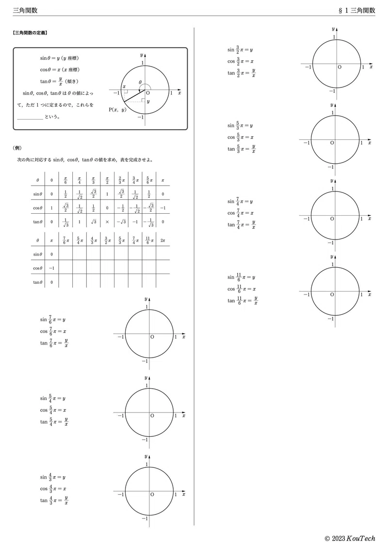 【数Ⅱ:三角関数】⑤三角関数の定義|KouTech|note
