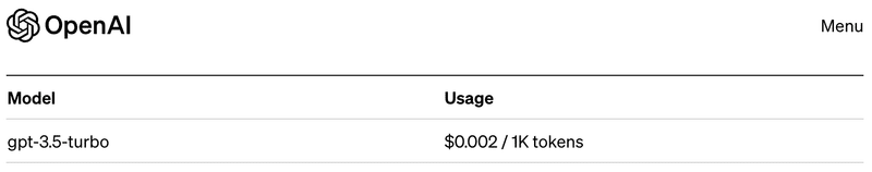 1000トークンあたり0.002ドル