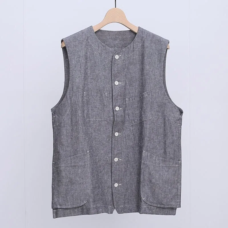 Gorsch ウールリネンベスト　サイズ48　グレー 遊び心を感じるベスト。【Gorsch the merry coachman】COTTON LINEN