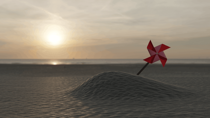 風車　夕焼け　砂浜　3DCG