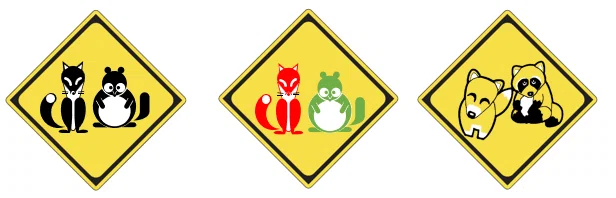 「動物注意」キツネとタヌキ