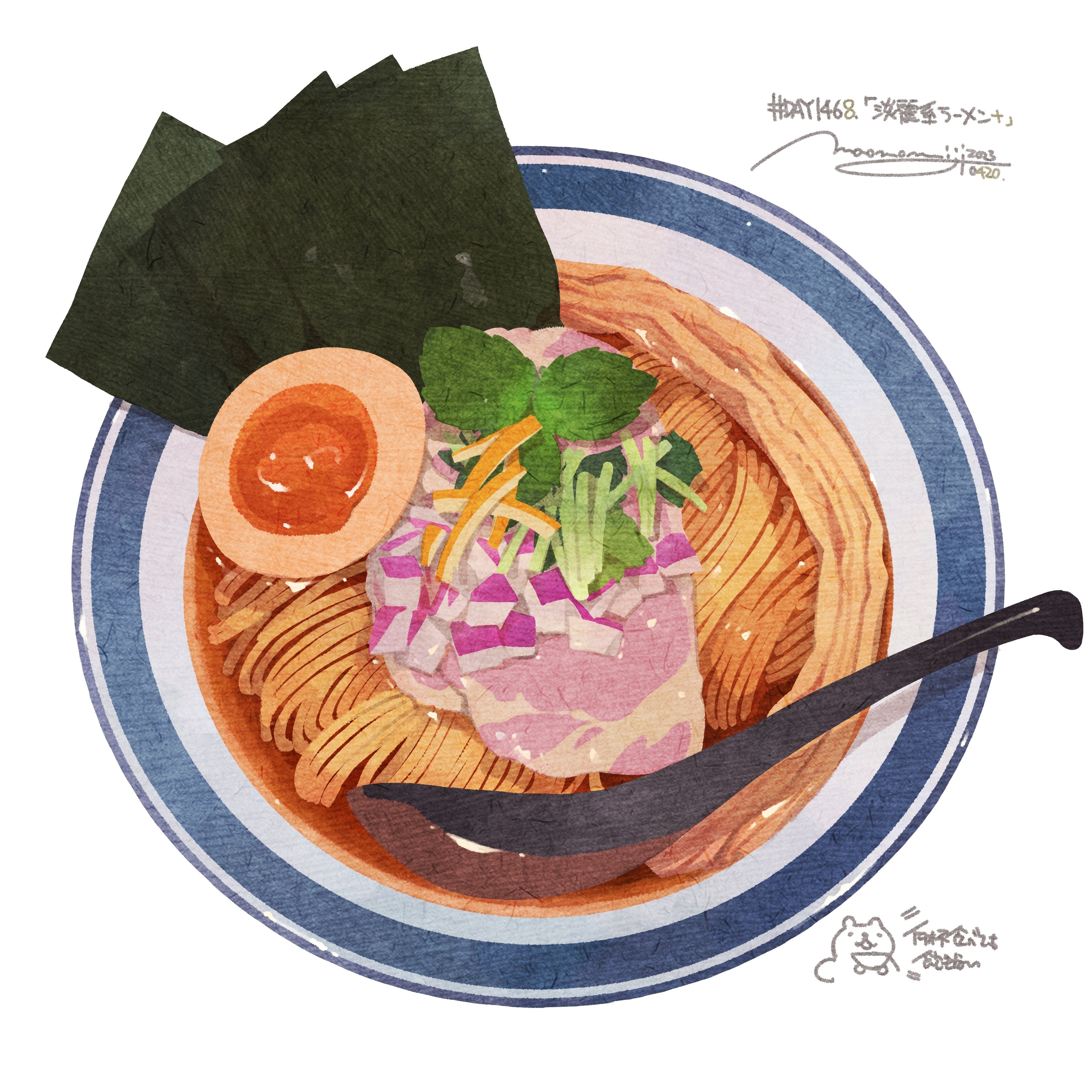 油絵　専用　いちじくとレモンのあるテーブル DAY1468/「淡麗系醤油ラーメン+」』｜もみじ真魚/MaoMomiji
